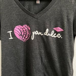 I♥️PAN DULCE v neck t shirt , size L, runs small, dark grey, I love sweet bread